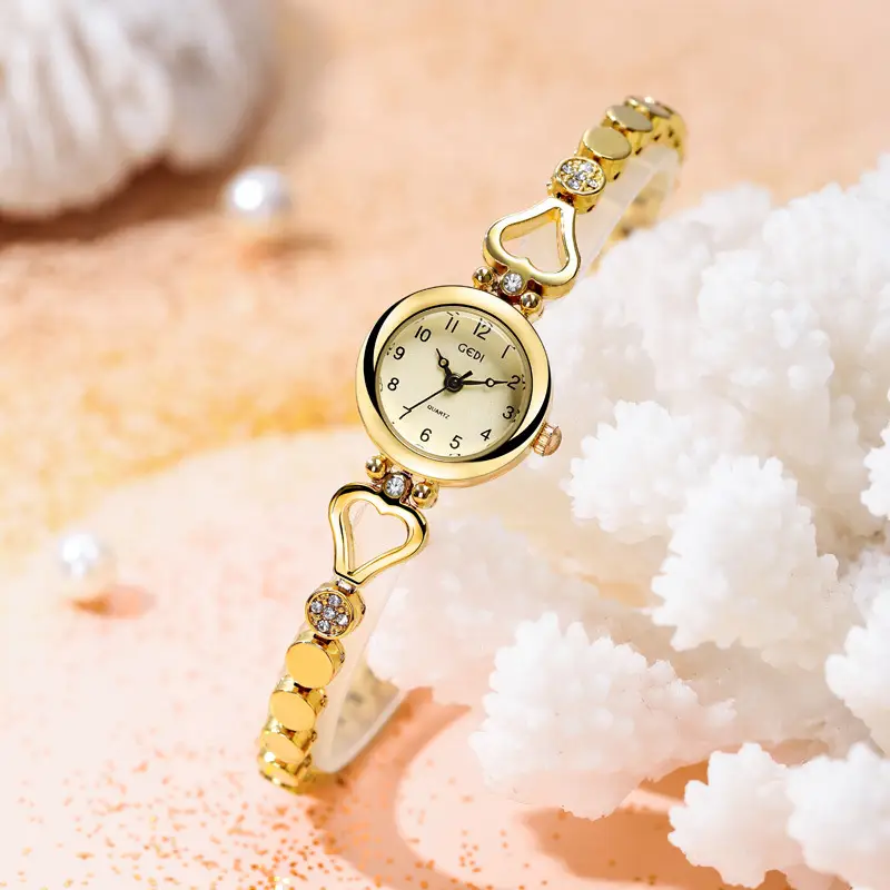 Gold Women's Quartz Watch with Crystal Bracelet - Image 3