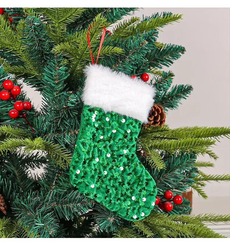 New Sequins Christmas Stocking Green Red White Edge — feature 7