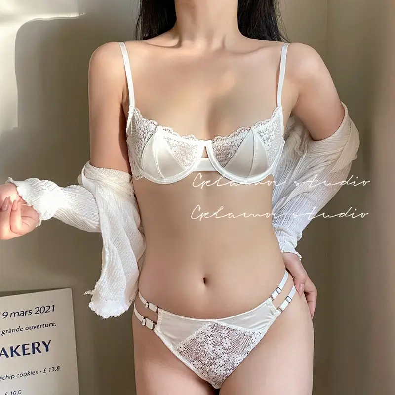 French-Style Ultra-Thin Sexy Half-Cup Lace Bra for Large Breasts, Minimizing Effect, Pure Push-Up, Anti-Sagging, Beautiful Breast Bra