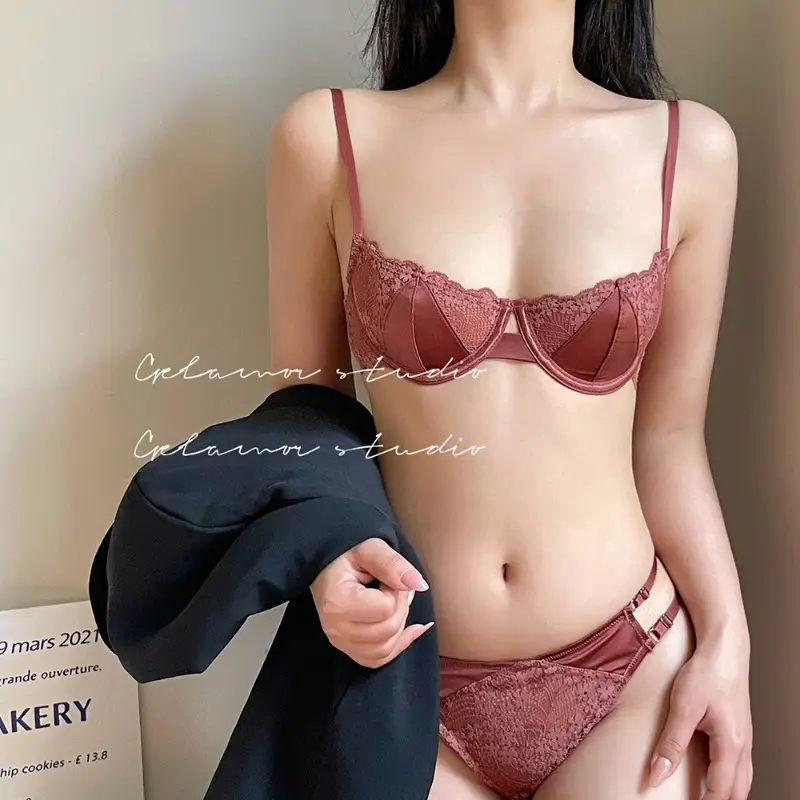 French-Style Ultra-Thin Sexy Half-Cup Lace Bra for Large Breasts, Minimizing Effect, Pure Push-Up, Anti-Sagging, Beautiful Breast Bra