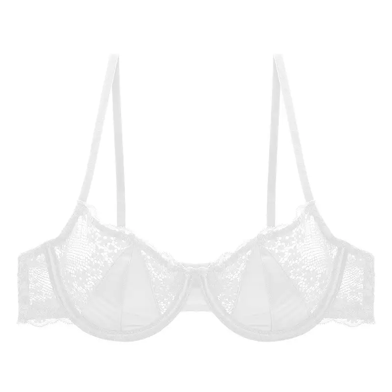 French-Style Ultra-Thin Sexy Half-Cup Lace Bra for Large Breasts, Minimizing Effect, Pure Push-Up, Anti-Sagging, Beautiful Breast Bra