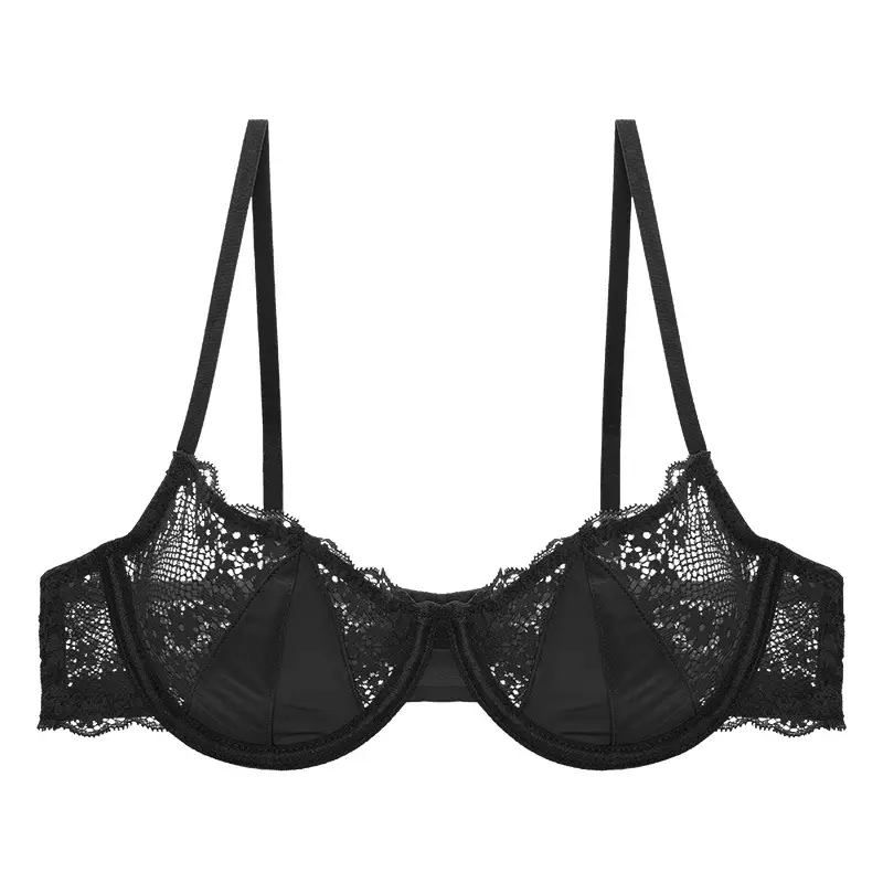 French-Style Ultra-Thin Sexy Half-Cup Lace Bra for Large Breasts, Minimizing Effect, Pure Push-Up, Anti-Sagging, Beautiful Breast Bra