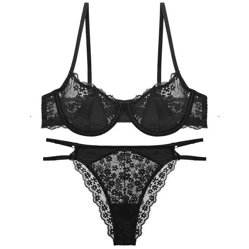 French-Style Ultra-Thin Sexy Half-Cup Lace Bra for Large Breasts, Minimizing Effect, Pure Push-Up, Anti-Sagging, Beautiful Breast Bra