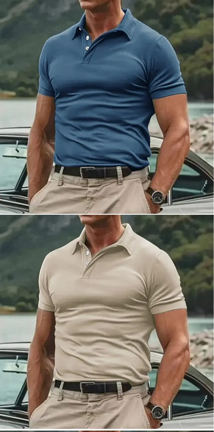 Men's Black Polo Shirt with 3 Button Collar — feature 12