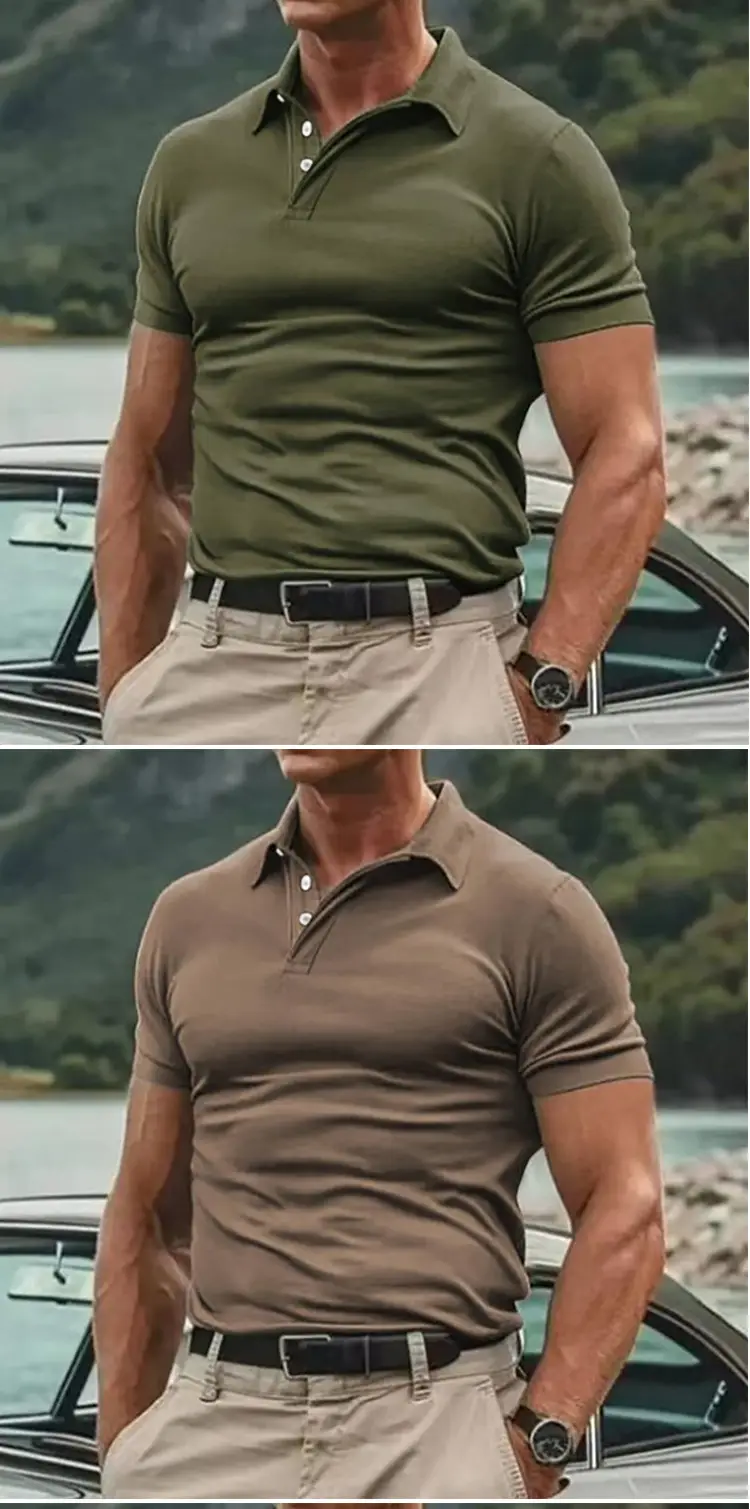 Men's Black Polo Shirt with 3 Button Collar — feature 13