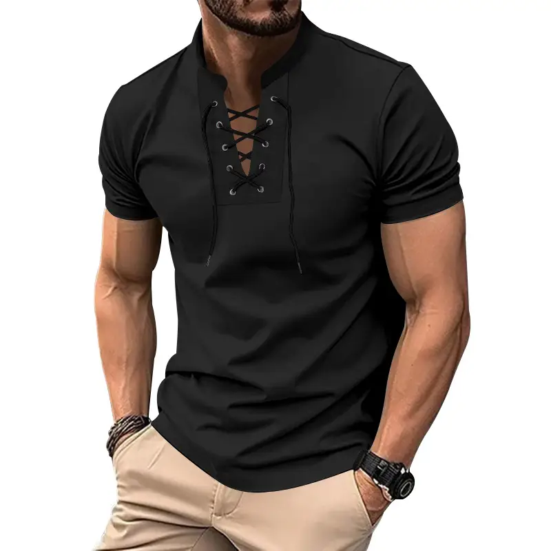 Men's Green Thin V Neck V Strap T-Shirt - Image 9
