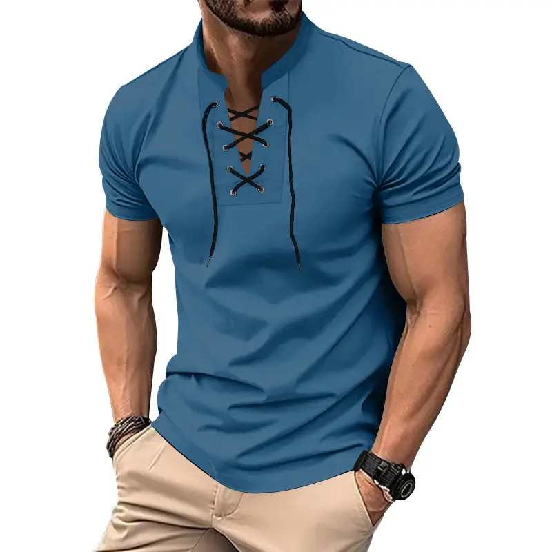 Men's Green Thin V Neck V Strap T-Shirt - Image 10