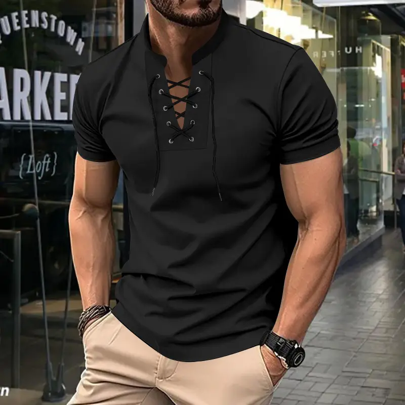 Men's Green Thin V Neck V Strap T-Shirt — feature 10