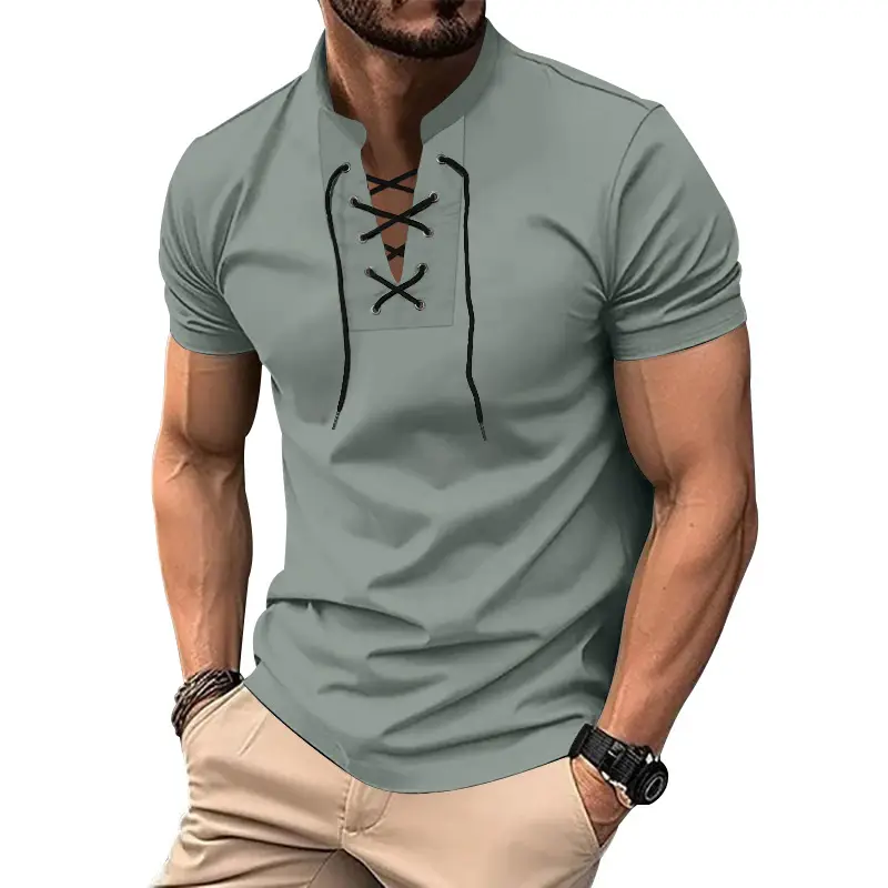 Men's Green Thin V Neck V Strap T-Shirt — feature 32