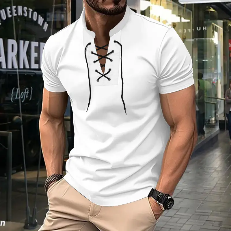 Men's Green Thin V Neck V Strap T-Shirt — feature 4