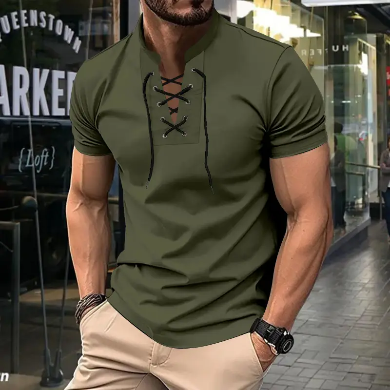 Men's Green Thin V Neck V Strap T-Shirt - Image 3