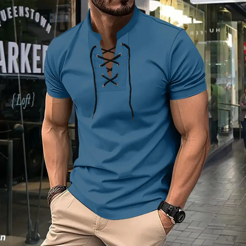 Men's Green Thin V Neck V Strap T-Shirt - Image 4