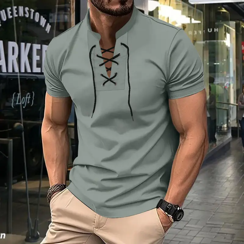 Men's Green Thin V Neck V Strap T-Shirt - Image 5