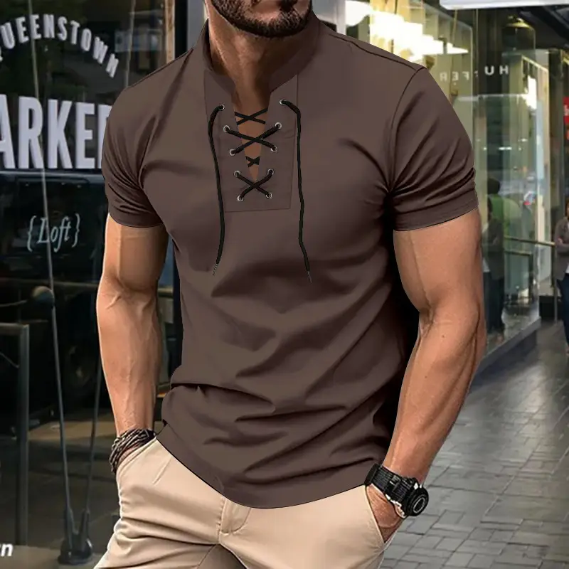 Men's Green Thin V Neck V Strap T-Shirt - Image 6