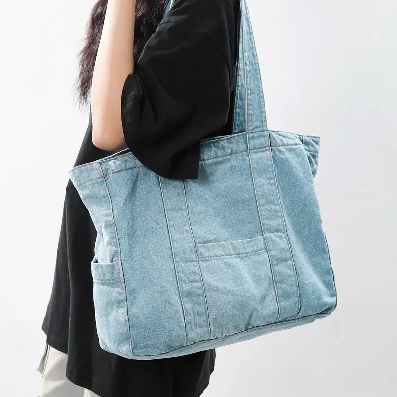 Japanese Denim Canvas Shoulder Bag 2024 College Student Schoolbag Tutor Bag Mother Bag Tote Bag - Image 5