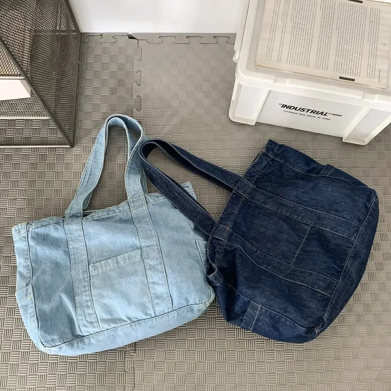 Japanese Denim Canvas Shoulder Bag 2024 College Student Schoolbag Tutor Bag Mother Bag Tote Bag - Image 6