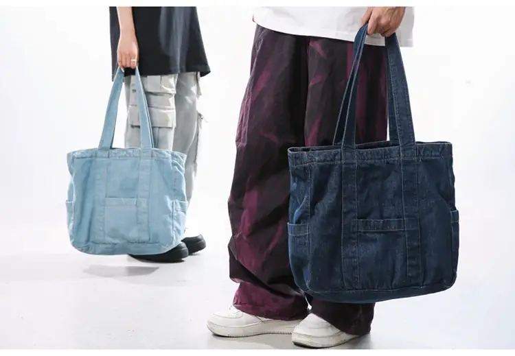 Japanese Denim Canvas Shoulder Bag 2024 College Student Schoolbag Tutor Bag Mother Bag Tote Bag — feature 18