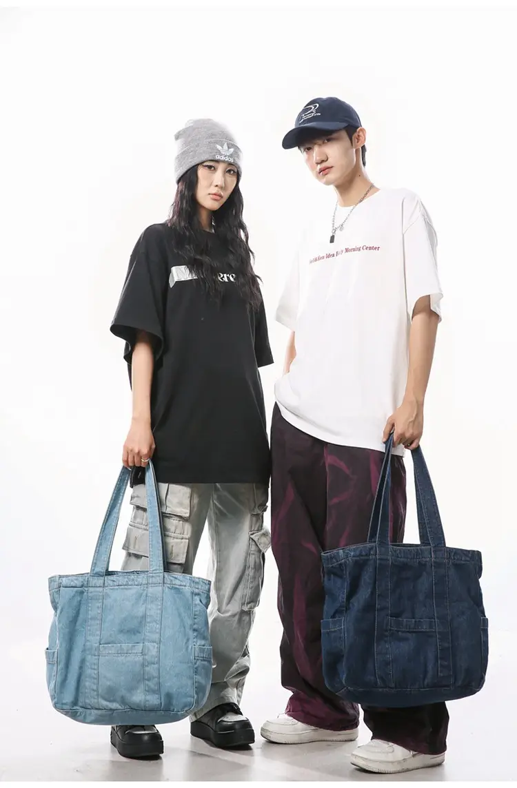 Japanese Denim Canvas Shoulder Bag 2024 College Student Schoolbag Tutor Bag Mother Bag Tote Bag — feature 19