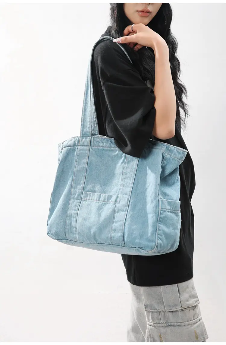 Japanese Denim Canvas Shoulder Bag 2024 College Student Schoolbag Tutor Bag Mother Bag Tote Bag — feature 20
