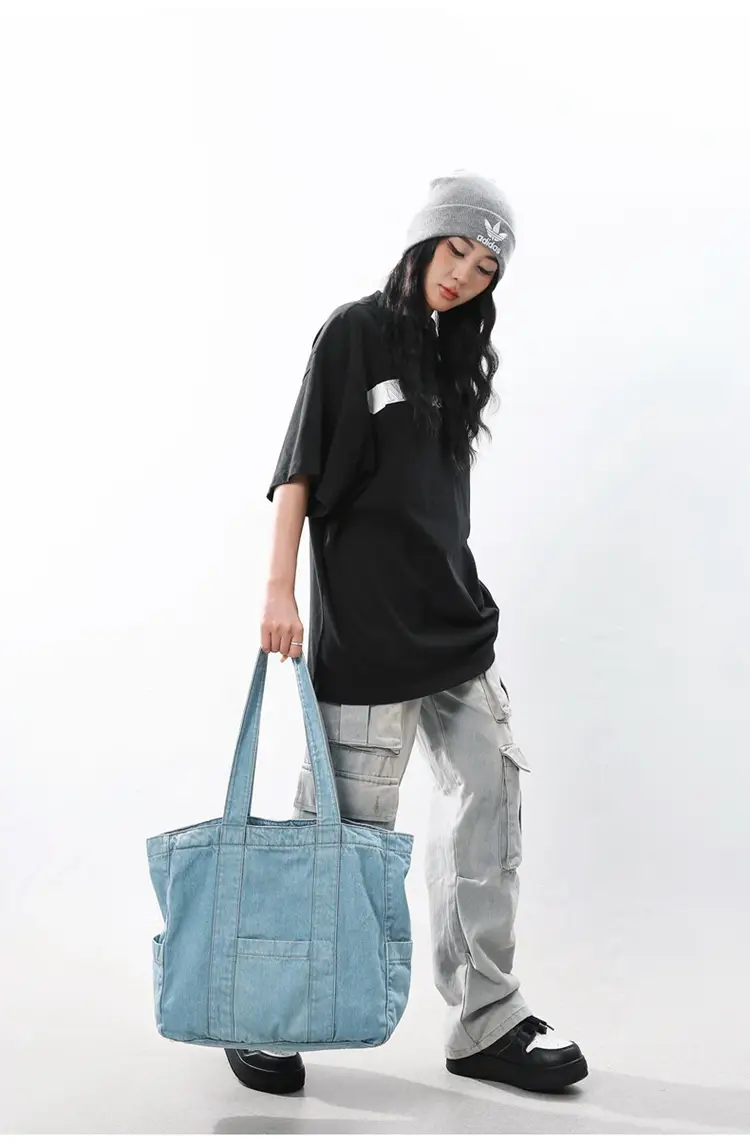 Japanese Denim Canvas Shoulder Bag 2024 College Student Schoolbag Tutor Bag Mother Bag Tote Bag — feature 23