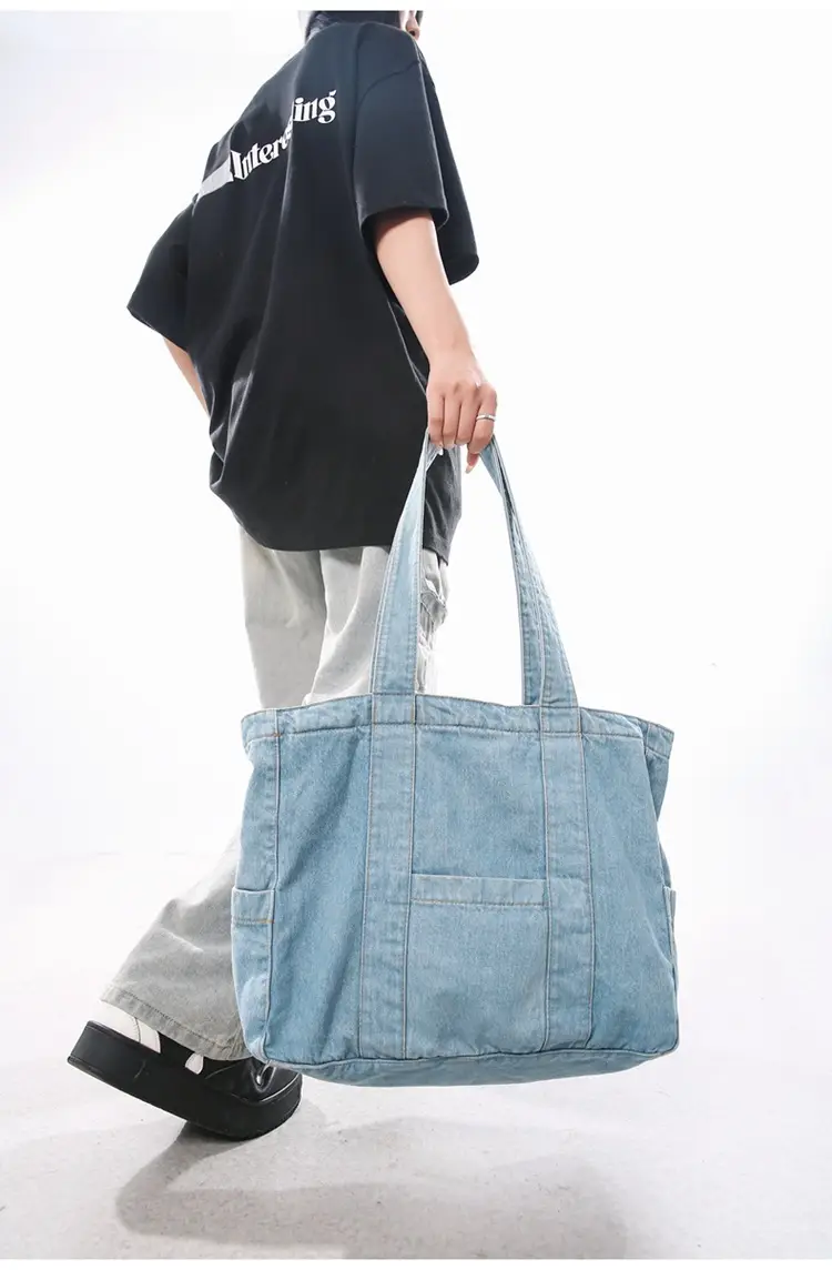 Japanese Denim Canvas Shoulder Bag 2024 College Student Schoolbag Tutor Bag Mother Bag Tote Bag — feature 24