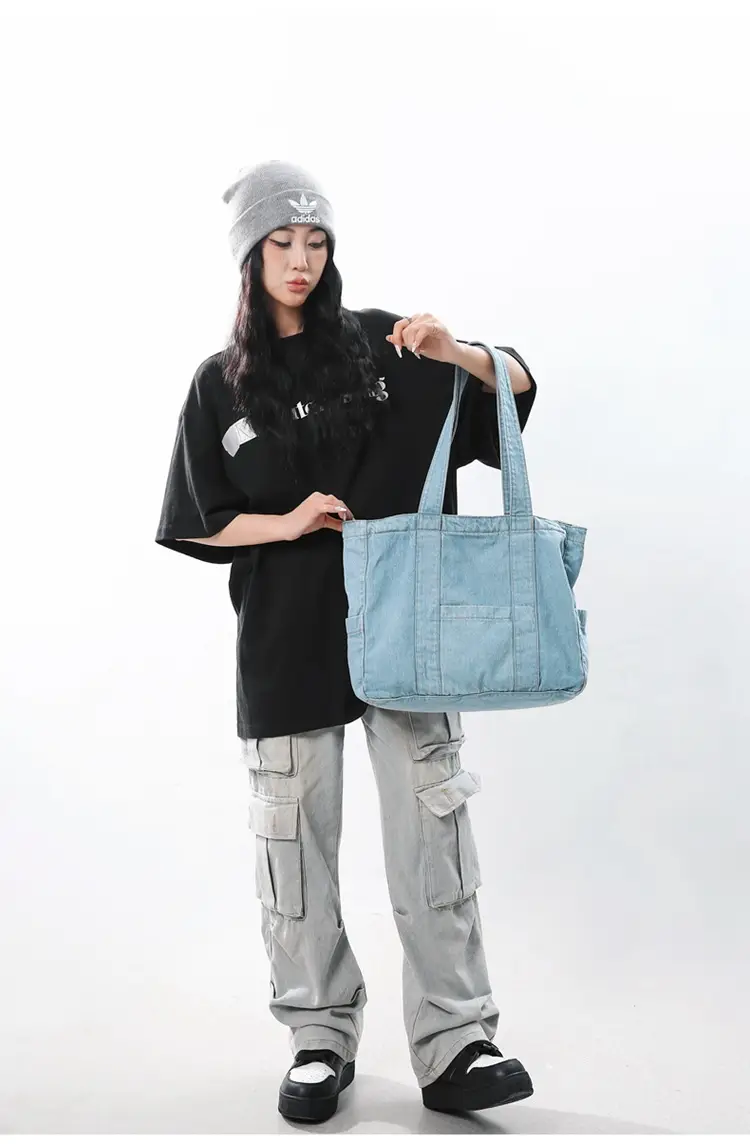 Japanese Denim Canvas Shoulder Bag 2024 College Student Schoolbag Tutor Bag Mother Bag Tote Bag — feature 25