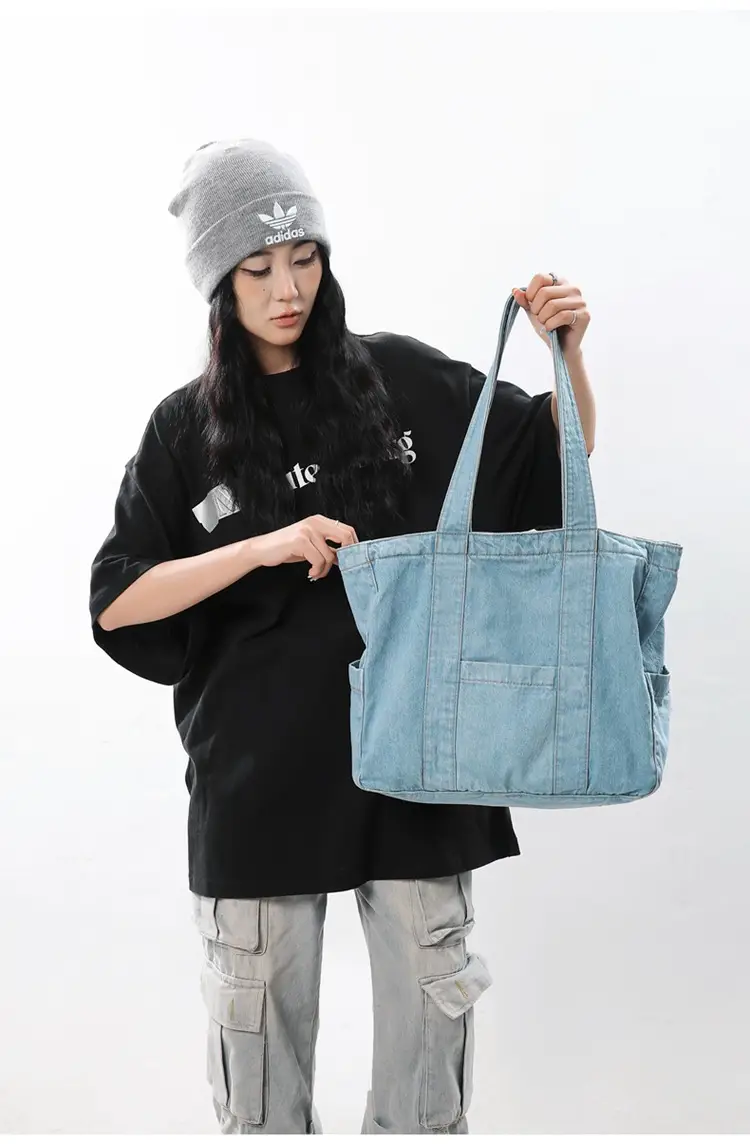 Japanese Denim Canvas Shoulder Bag 2024 College Student Schoolbag Tutor Bag Mother Bag Tote Bag — feature 26