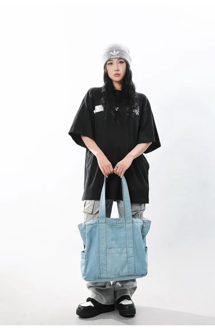Japanese Denim Canvas Shoulder Bag 2024 College Student Schoolbag Tutor Bag Mother Bag Tote Bag — feature 27
