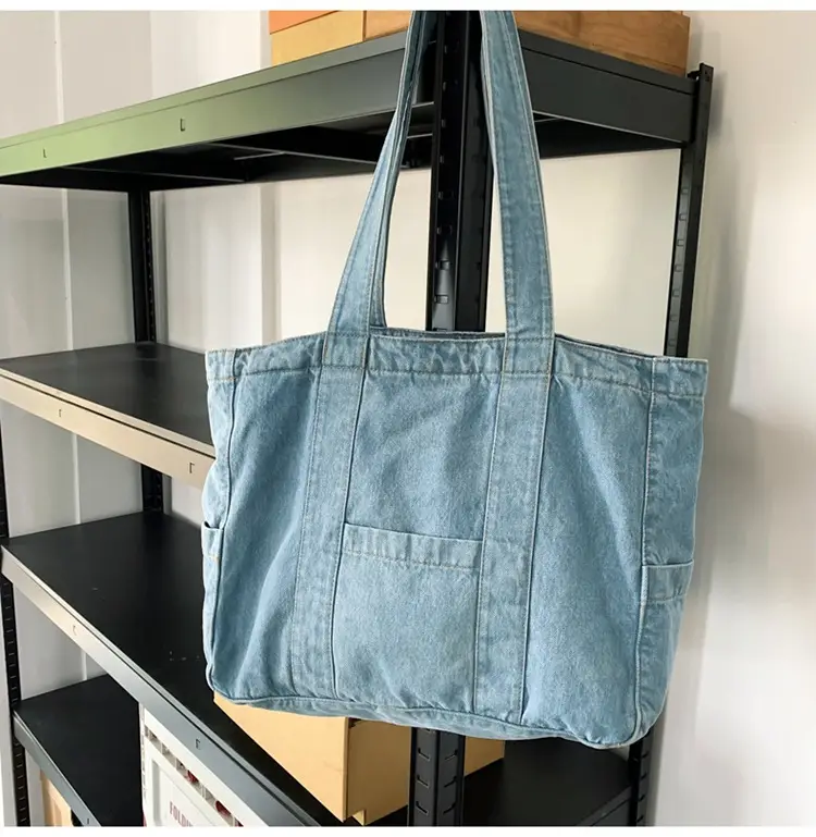 Japanese Denim Canvas Shoulder Bag 2024 College Student Schoolbag Tutor Bag Mother Bag Tote Bag — feature 29