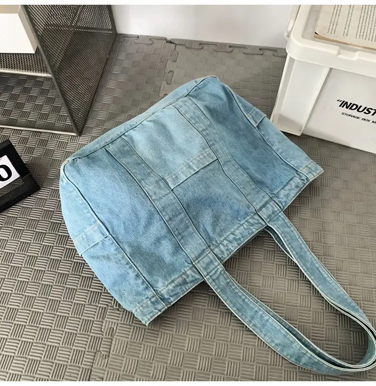 Japanese Denim Canvas Shoulder Bag 2024 College Student Schoolbag Tutor Bag Mother Bag Tote Bag — feature 30