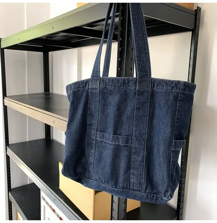 Japanese Denim Canvas Shoulder Bag 2024 College Student Schoolbag Tutor Bag Mother Bag Tote Bag — feature 31