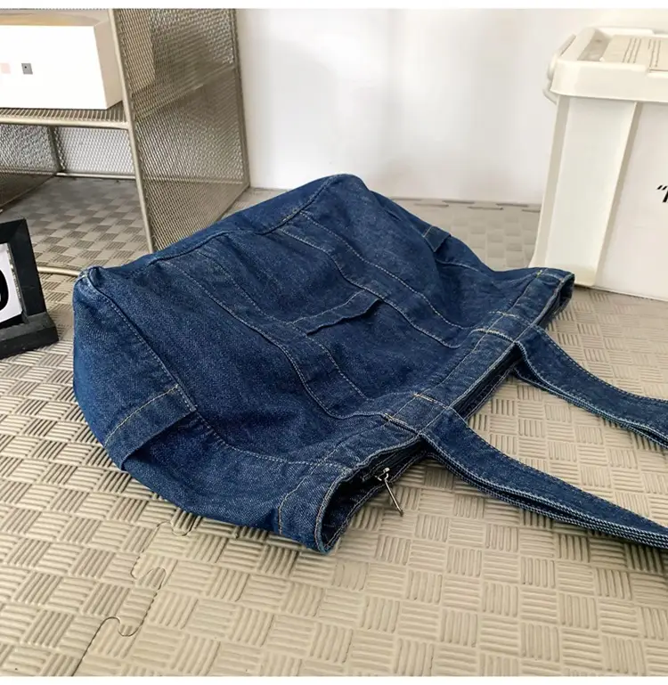Japanese Denim Canvas Shoulder Bag 2024 College Student Schoolbag Tutor Bag Mother Bag Tote Bag — feature 33
