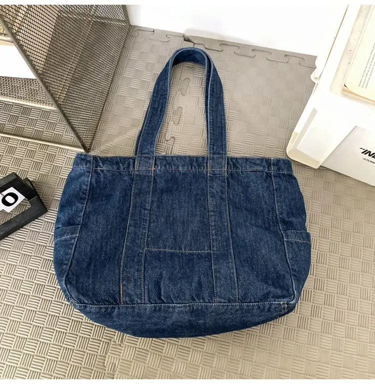 Japanese Denim Canvas Shoulder Bag 2024 College Student Schoolbag Tutor Bag Mother Bag Tote Bag — feature 34