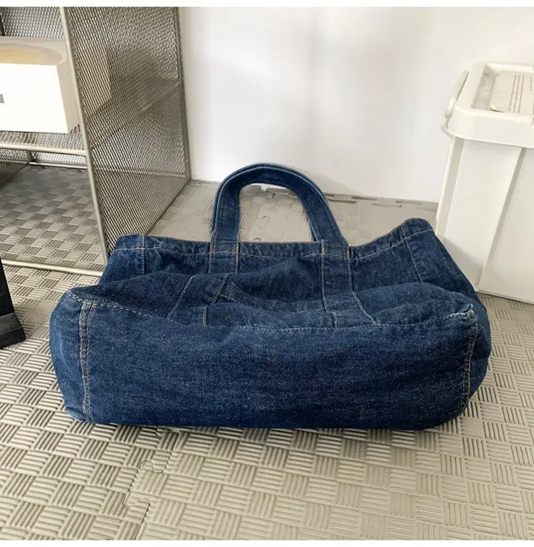 Japanese Denim Canvas Shoulder Bag 2024 College Student Schoolbag Tutor Bag Mother Bag Tote Bag — feature 35