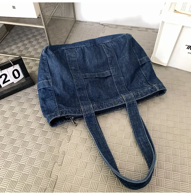 Japanese Denim Canvas Shoulder Bag 2024 College Student Schoolbag Tutor Bag Mother Bag Tote Bag — feature 36