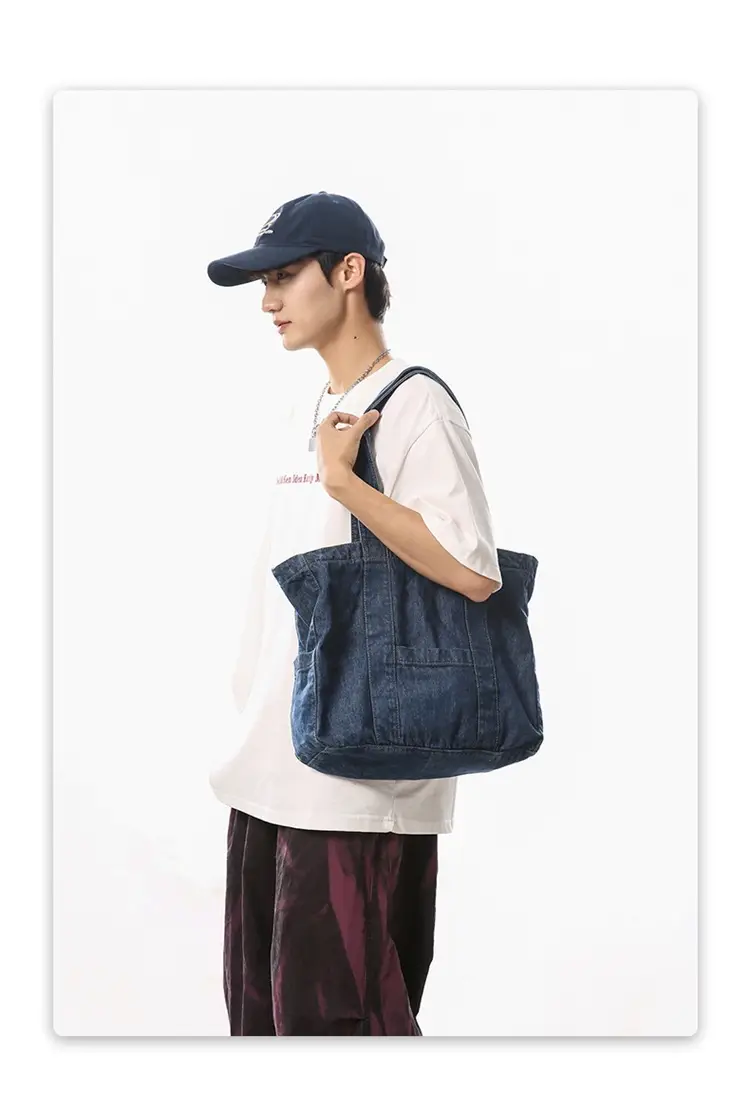Japanese Denim Canvas Shoulder Bag 2024 College Student Schoolbag Tutor Bag Mother Bag Tote Bag — feature 8