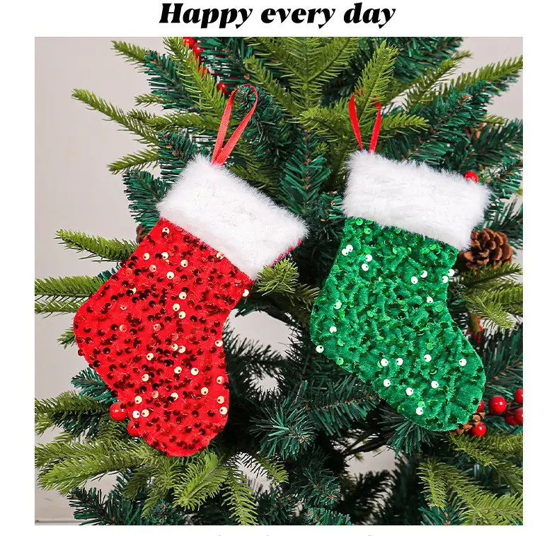 Red Sequins Christmas Stocking with White Fur Edge — feature 1