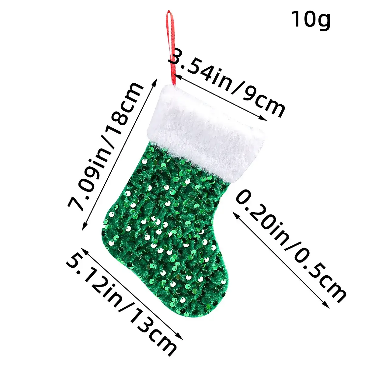 Red Sequins Christmas Stocking with White Fur Edge - Image 2
