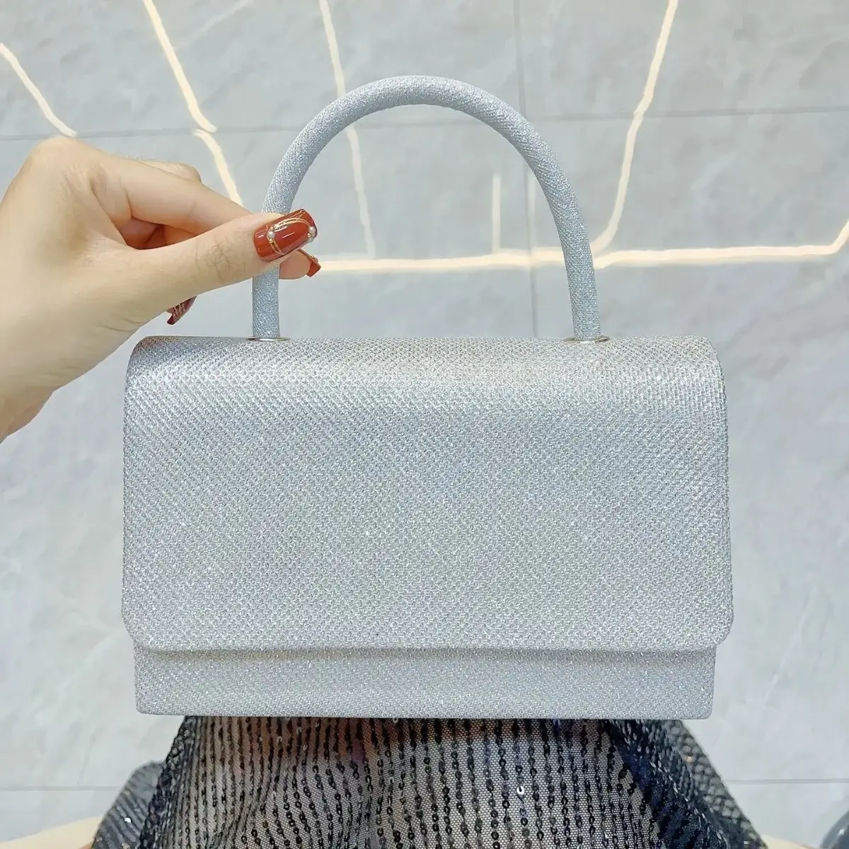 Small Square Sparkly Handbag for Women - Image 2