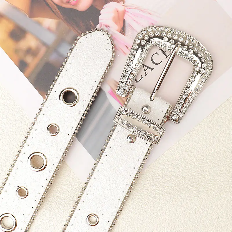 Pink Rhinestone Belt for Women European American Punk Style