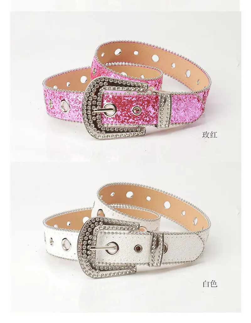 Pink Rhinestone Belt for Women European American Punk Style — feature 12