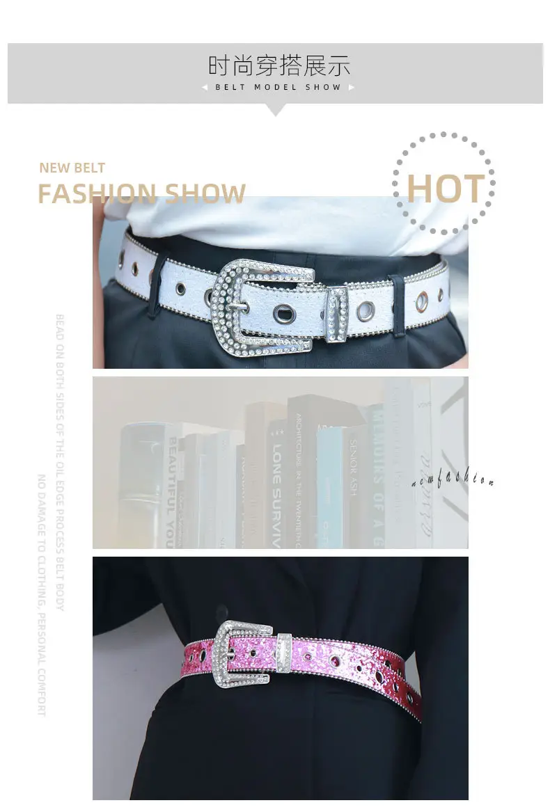Pink Rhinestone Belt for Women European American Punk Style — feature 13