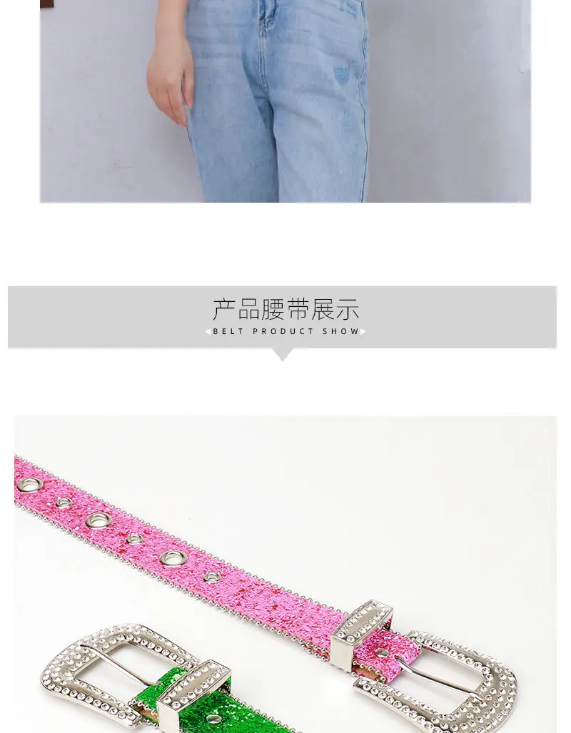 Pink Rhinestone Belt for Women European American Punk Style — feature 16