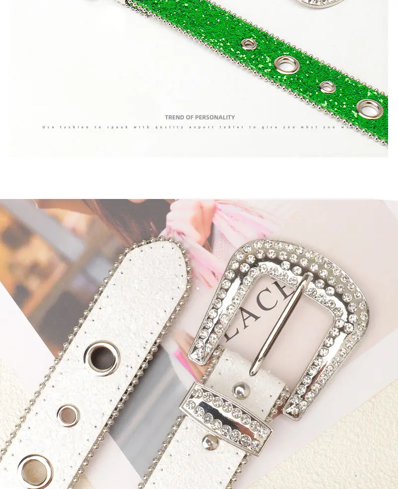 Pink Rhinestone Belt for Women European American Punk Style — feature 17
