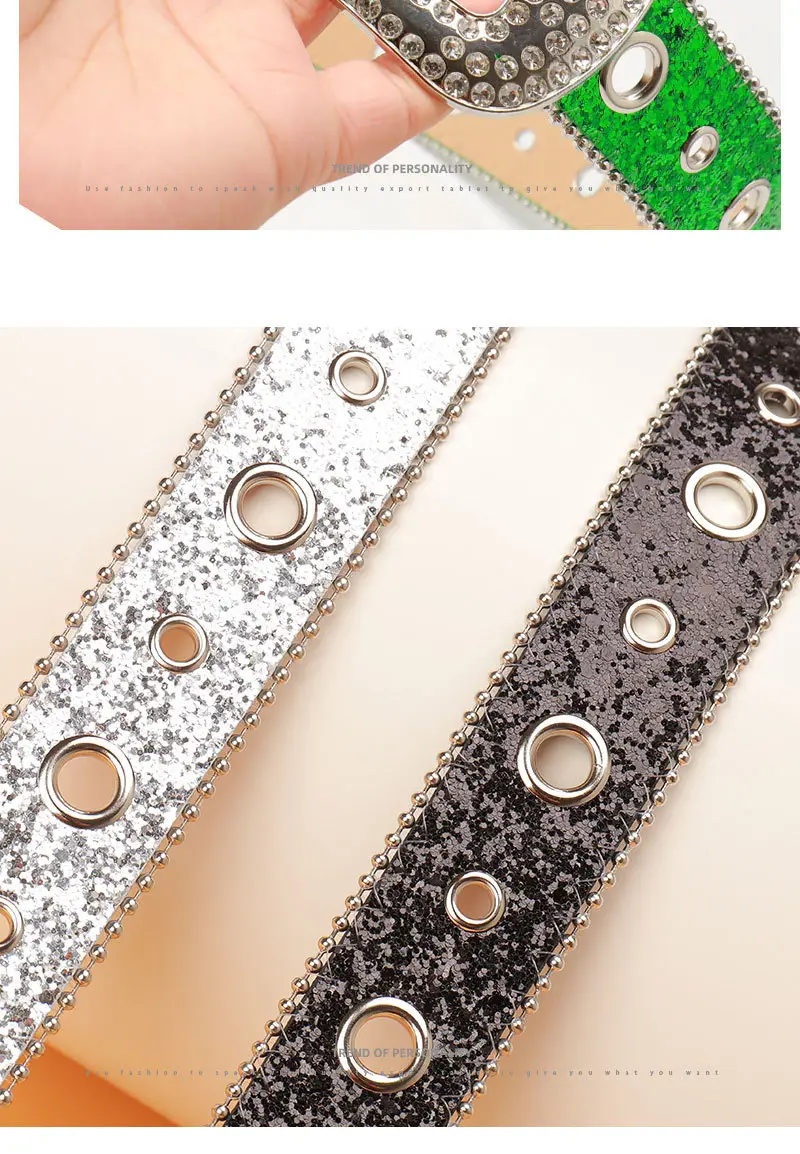 Pink Rhinestone Belt for Women European American Punk Style — feature 19