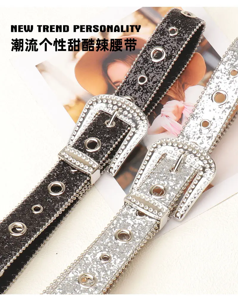 Pink Rhinestone Belt for Women European American Punk Style — feature 2