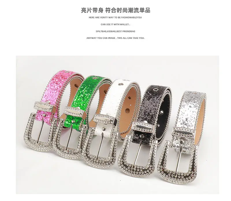 Pink Rhinestone Belt for Women European American Punk Style — feature 3