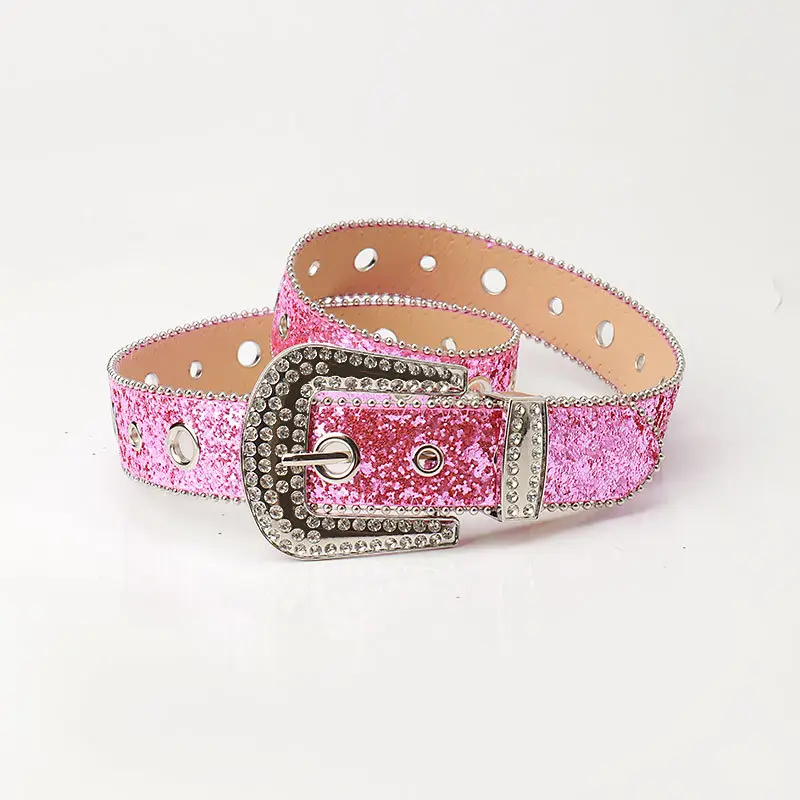 Pink Rhinestone Belt for Women European American Punk Style