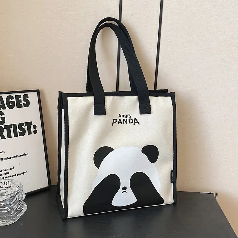 Cute Panda Print Large Capacity Canvas Tote Bag - Image 5
