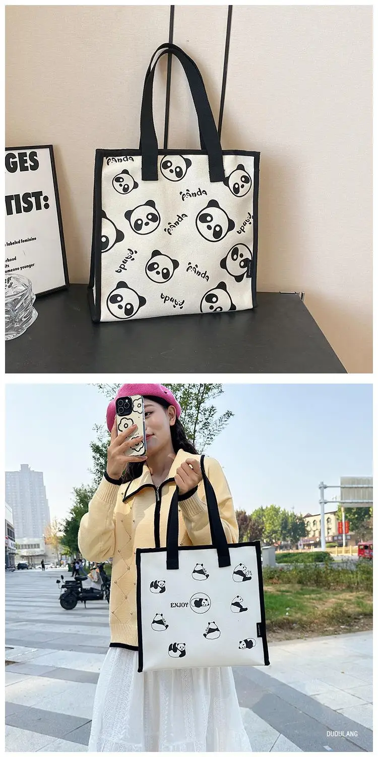 Cute Panda Print Large Capacity Canvas Tote Bag — feature 11